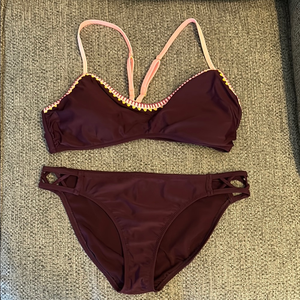 Jessica Simpson Burgundy and Pink Bikini Set